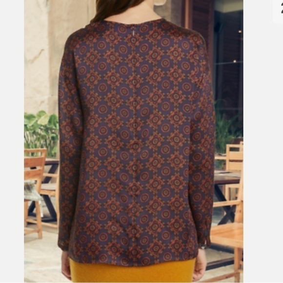 [XXS] Club Monaco Red & Navy Blue Nautical Knot Long Sleeve Blouse - Picture 2 of 11